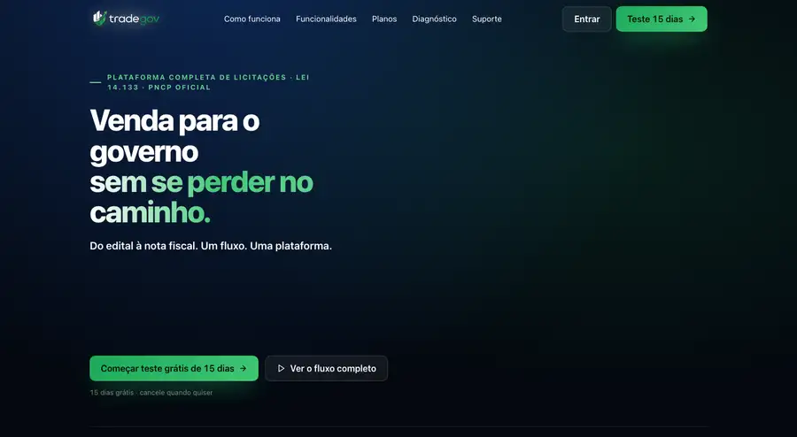 Página de abertura do site do produto